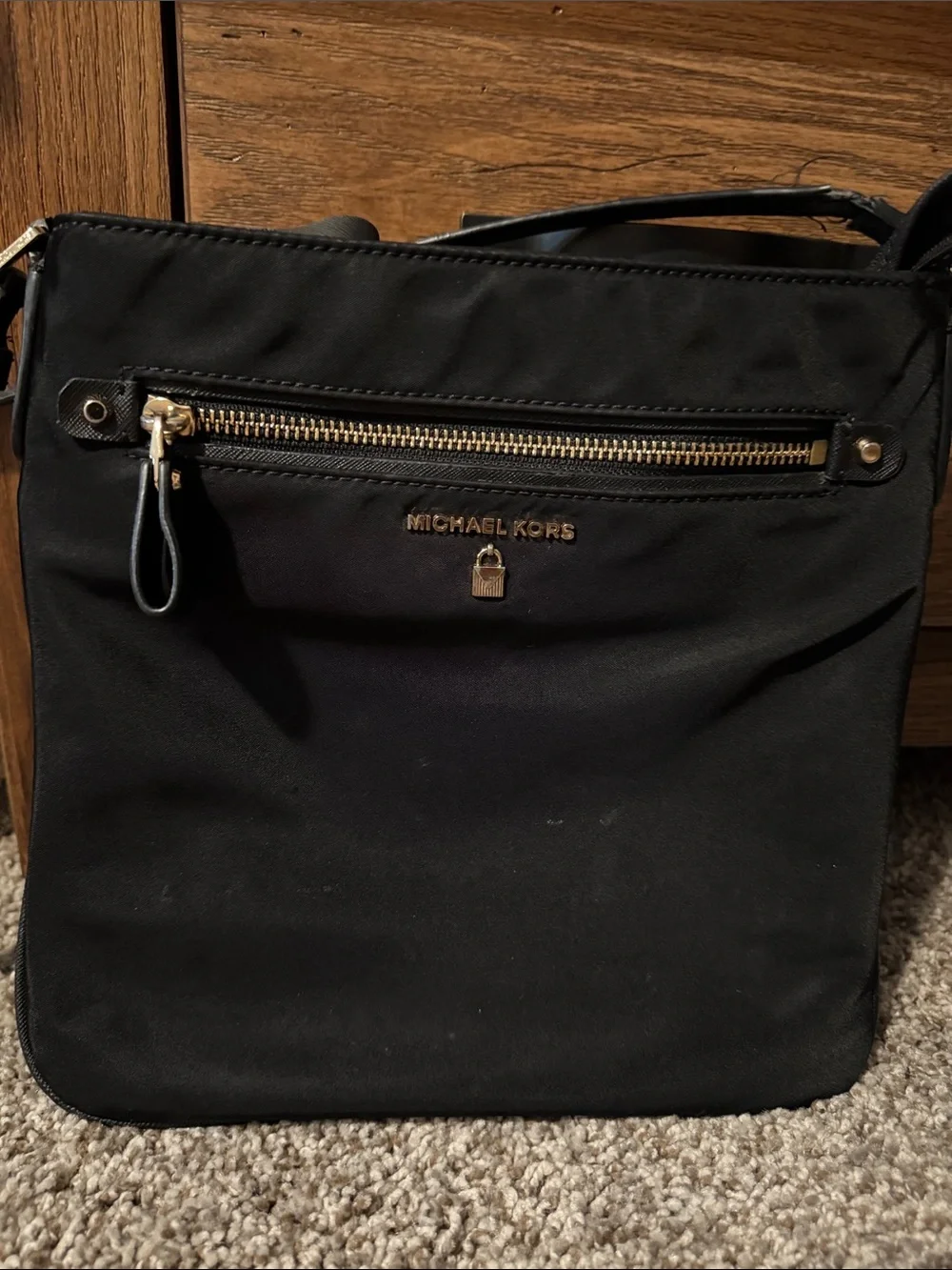 Michael Kors Black Nylon Messenger with Gold Accents